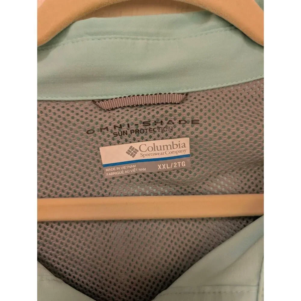 Columbia Mens Omni-Shade Sun Protection Button-up Fishing Shirt Mint Green XXL